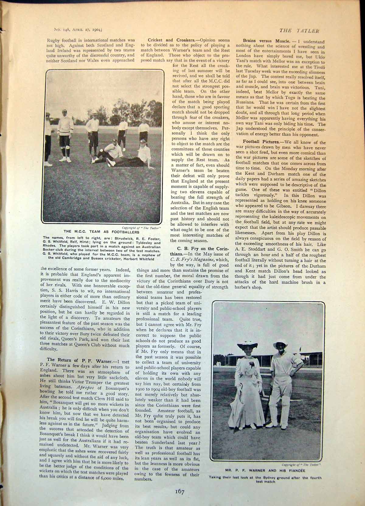 Old M C C Team Footballers Strudwick Relf P Warner Fiancee Sydney 190 Victorian