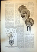 Old Print Diamond Emerald Pendant Parisian Co Dress Accessories Hat 1904 20th