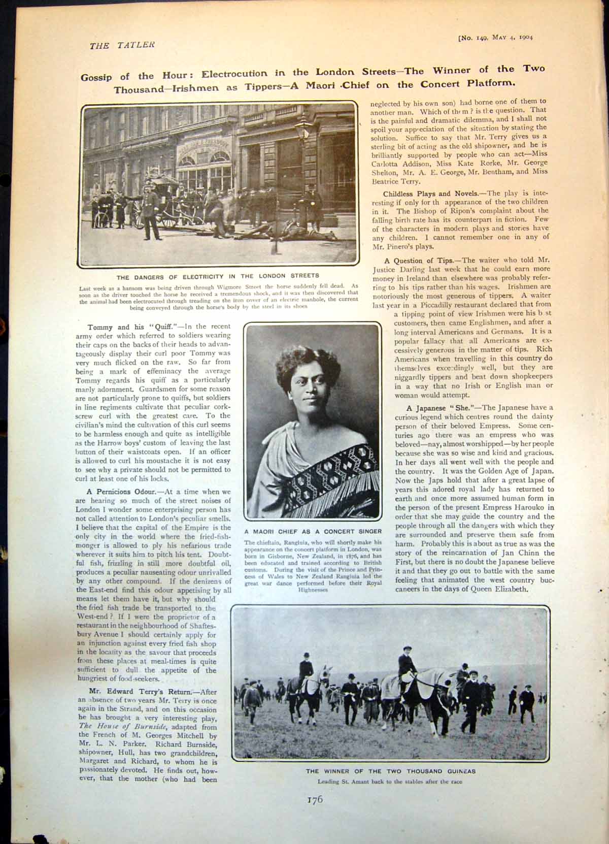 Antique Print Electricity London Maori Chief Russian GReserve Miss Farren