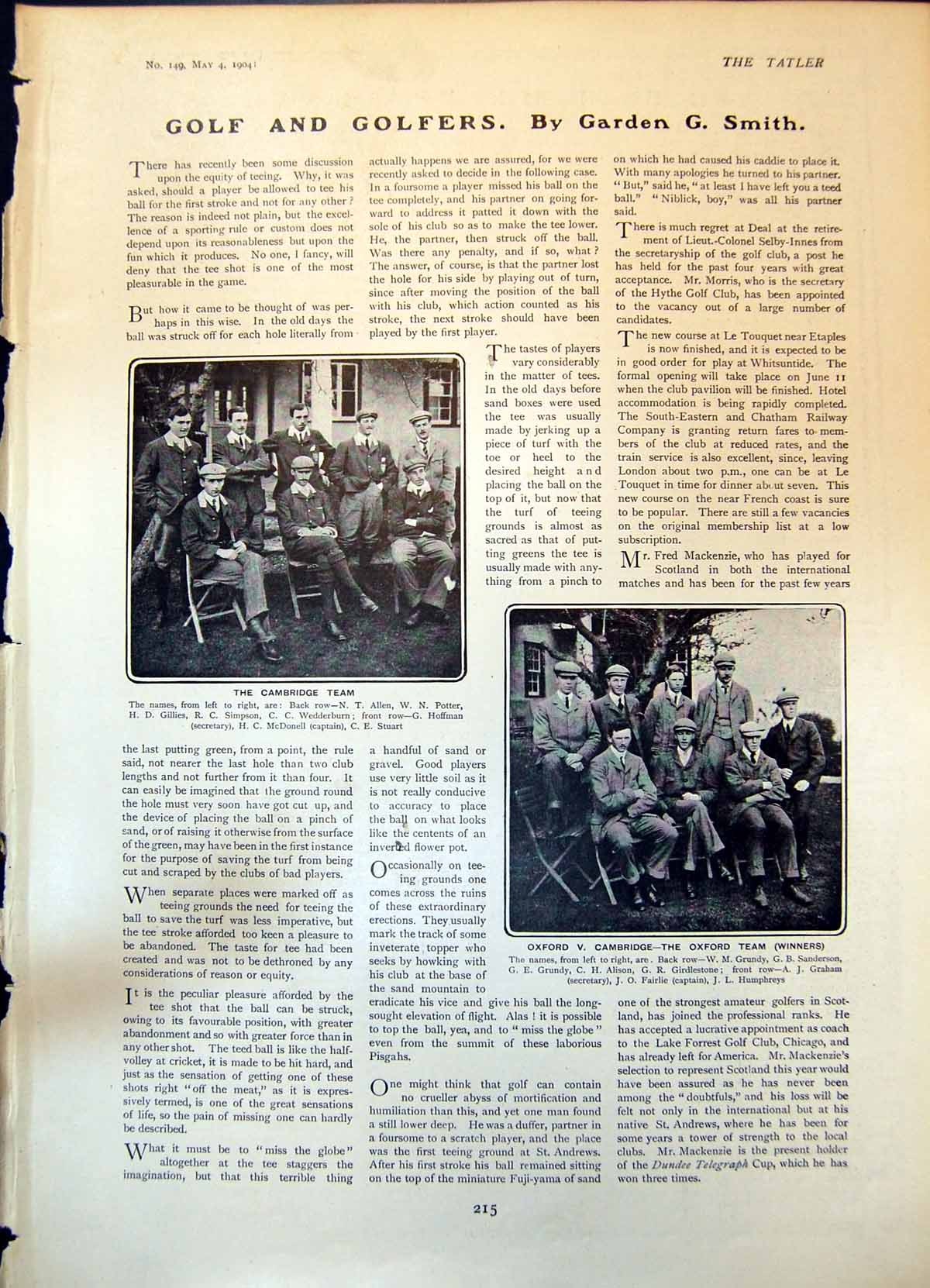 Old Golf Cambridge Team Allen Potter Gillies Oxford Grundy Fairlie 19 20th