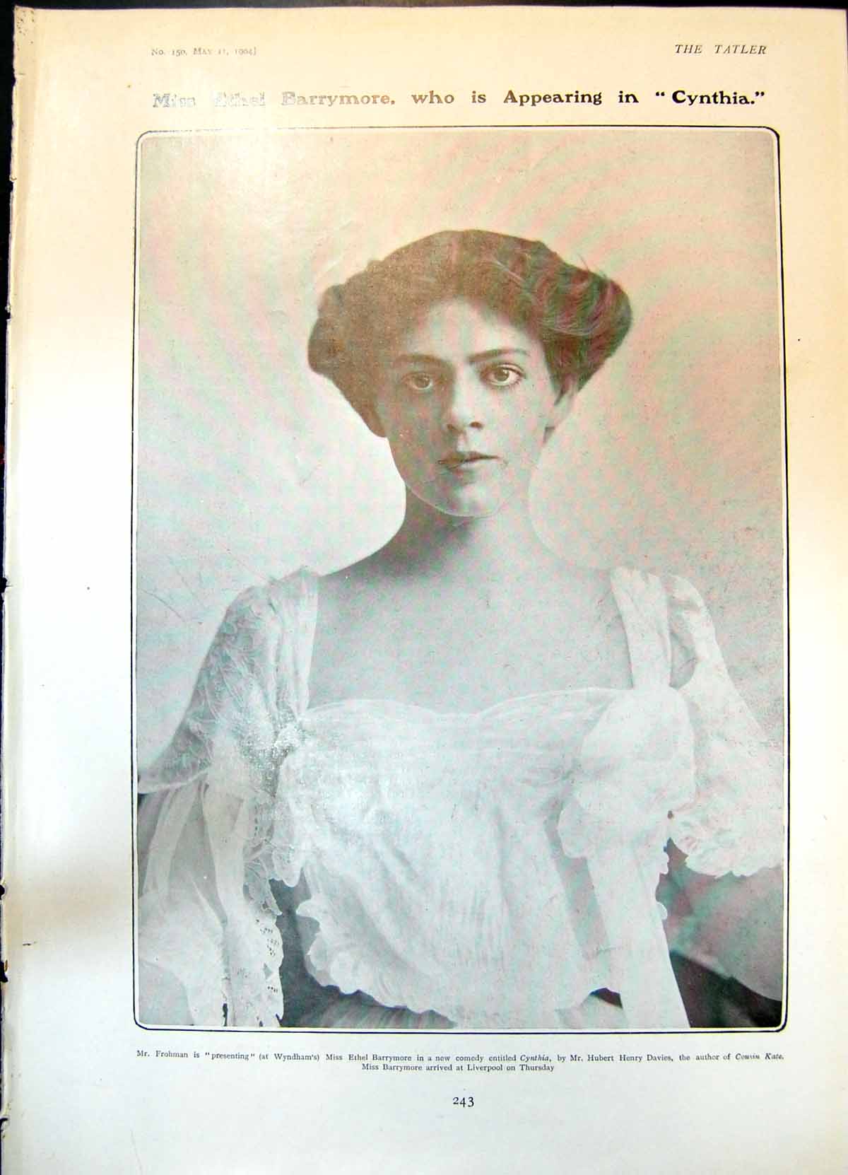 Old Ethel Barrymore Cynthia Country Girl Shop Girl Prince Pilsen 1904 20th