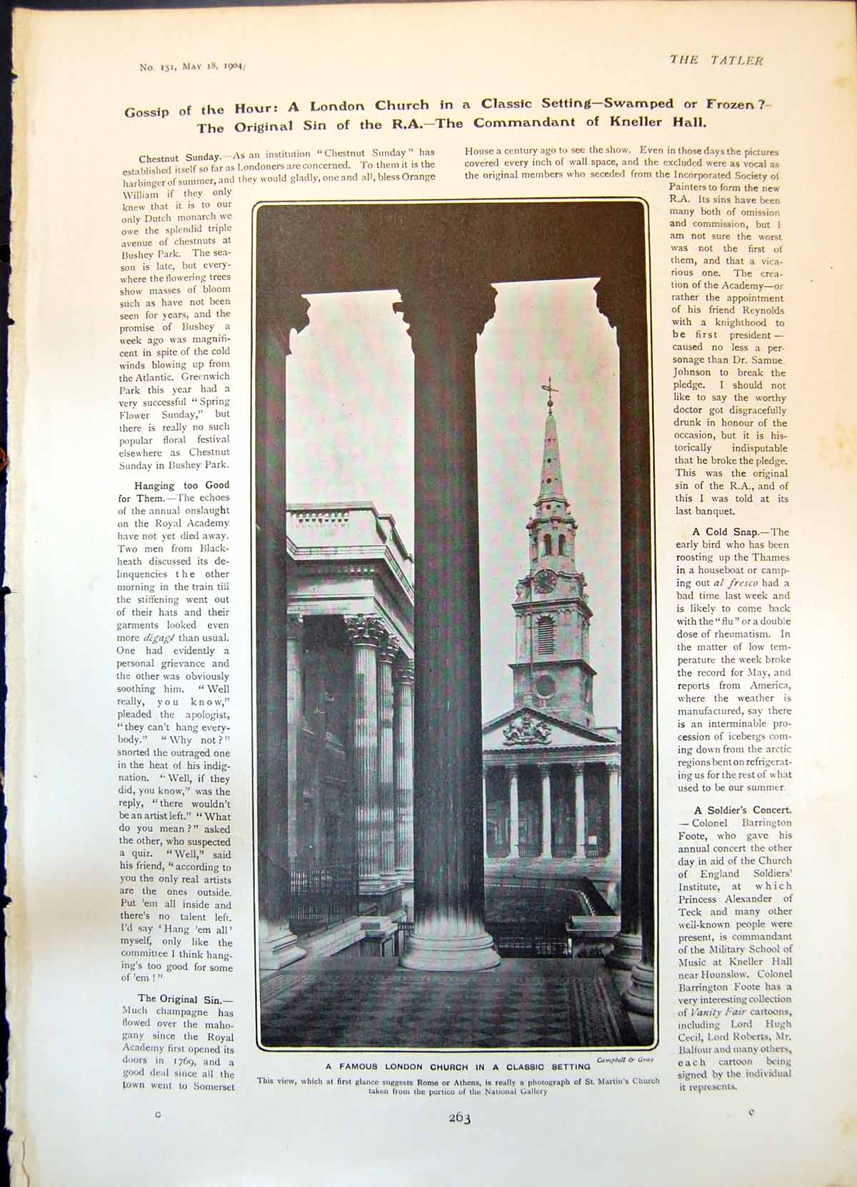 Old Print St Martins Church London Ethel Harte Menu Card Earls Court 1904 20th