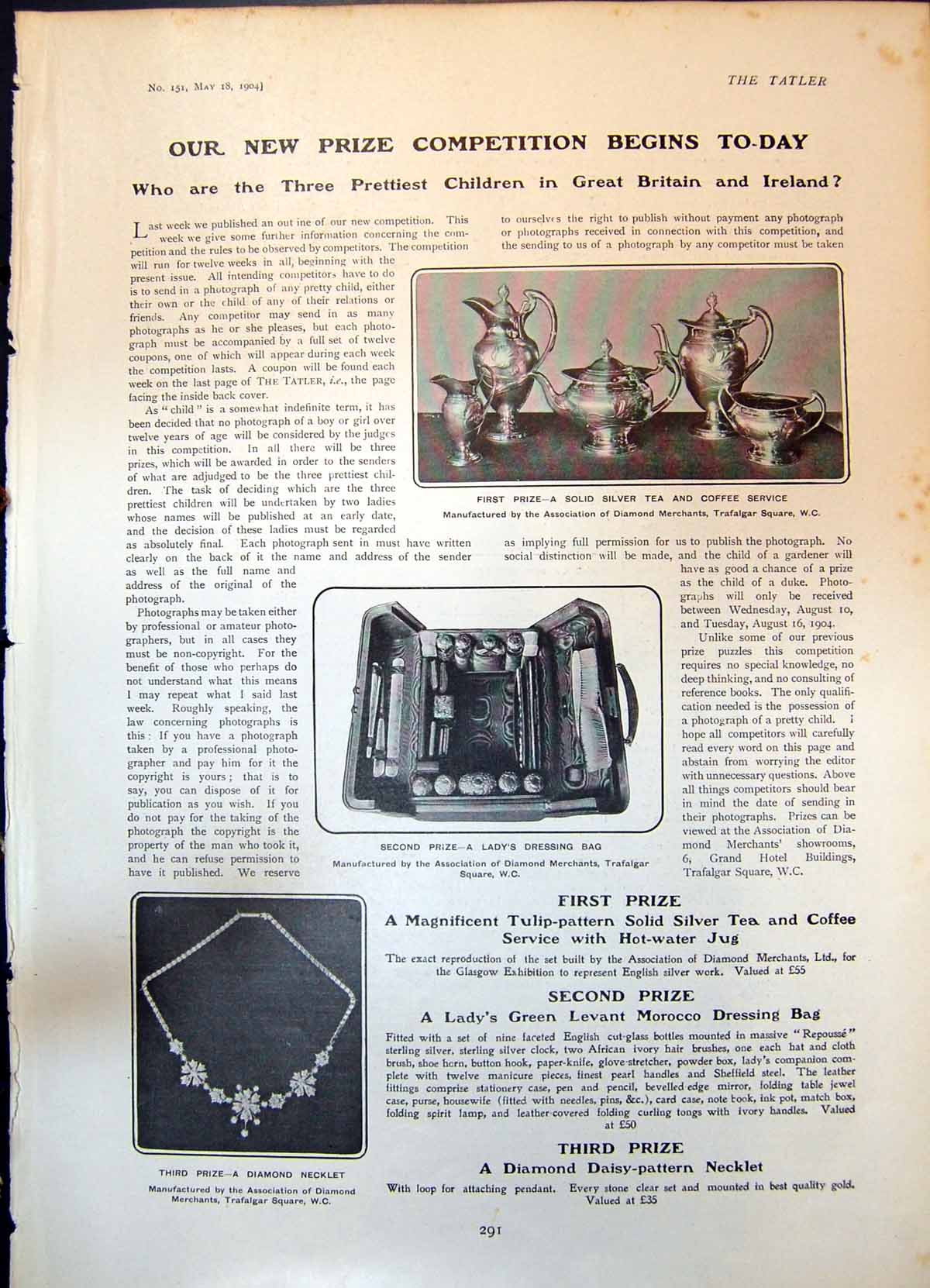 Old Prizes Silver Tea Service Diamond Necklace Lord Dalmeny Oval 1904 20th