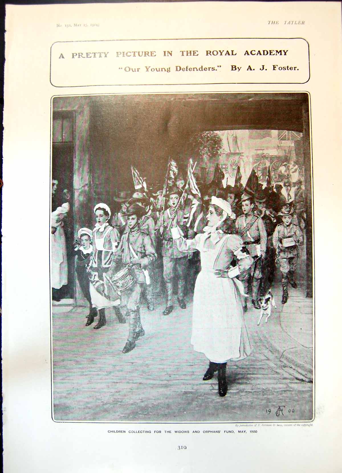 Old Print Collecting Widows Orphans Fund A Foster Lady Delamere Son 1904 20th