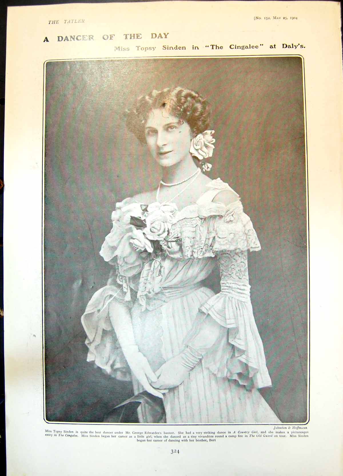 Old Print Topsy Sinden Dancer Cingalee South Essex Otterhounds Hunt 1904 20th