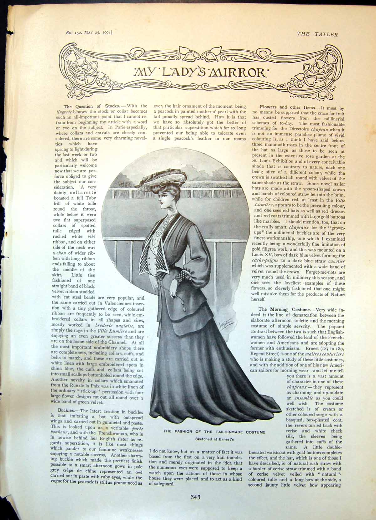 Antique Old Print Fashion Tailor Made Costume Ernests Walking Costume 1904 20th