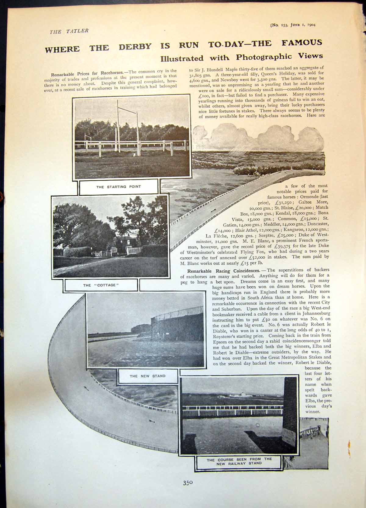 Antique Old Print Where Derby Run Course Cartoon Russia As Black Octopus 1904