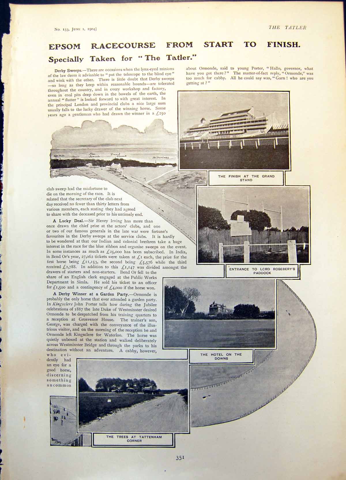 Antique Old Print Epsom Racecourse Police Undeirables Motor Car Far East 1904
