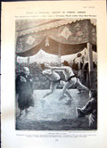 Antique Old Print Wrestling Match Tokio War Far East Armies March Korea 1904