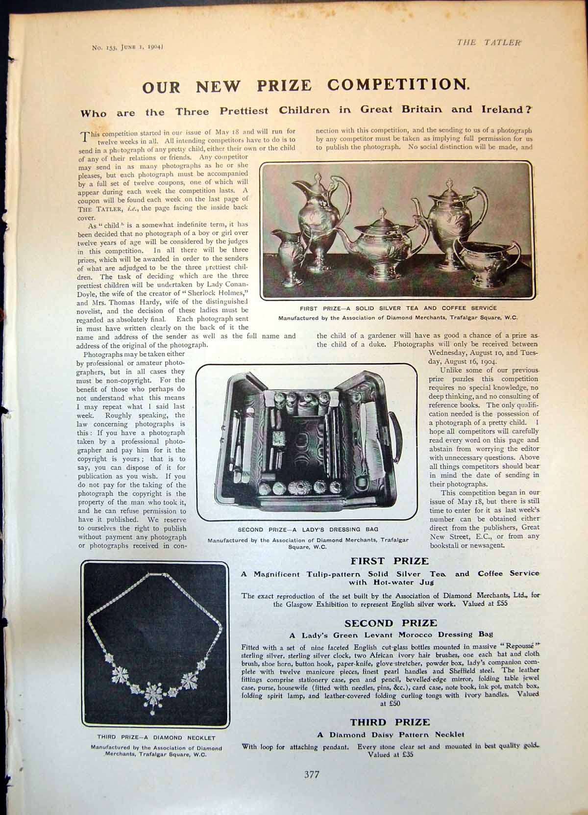 Old Print Prizes Prettiest Children Diamond Necklet Shinto Priestess 1904 20th