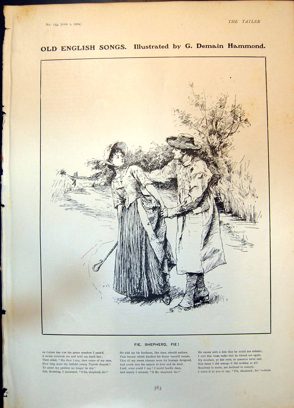 Antique Print English Song Fie Shepherd Fie Four Union Castle Liners India