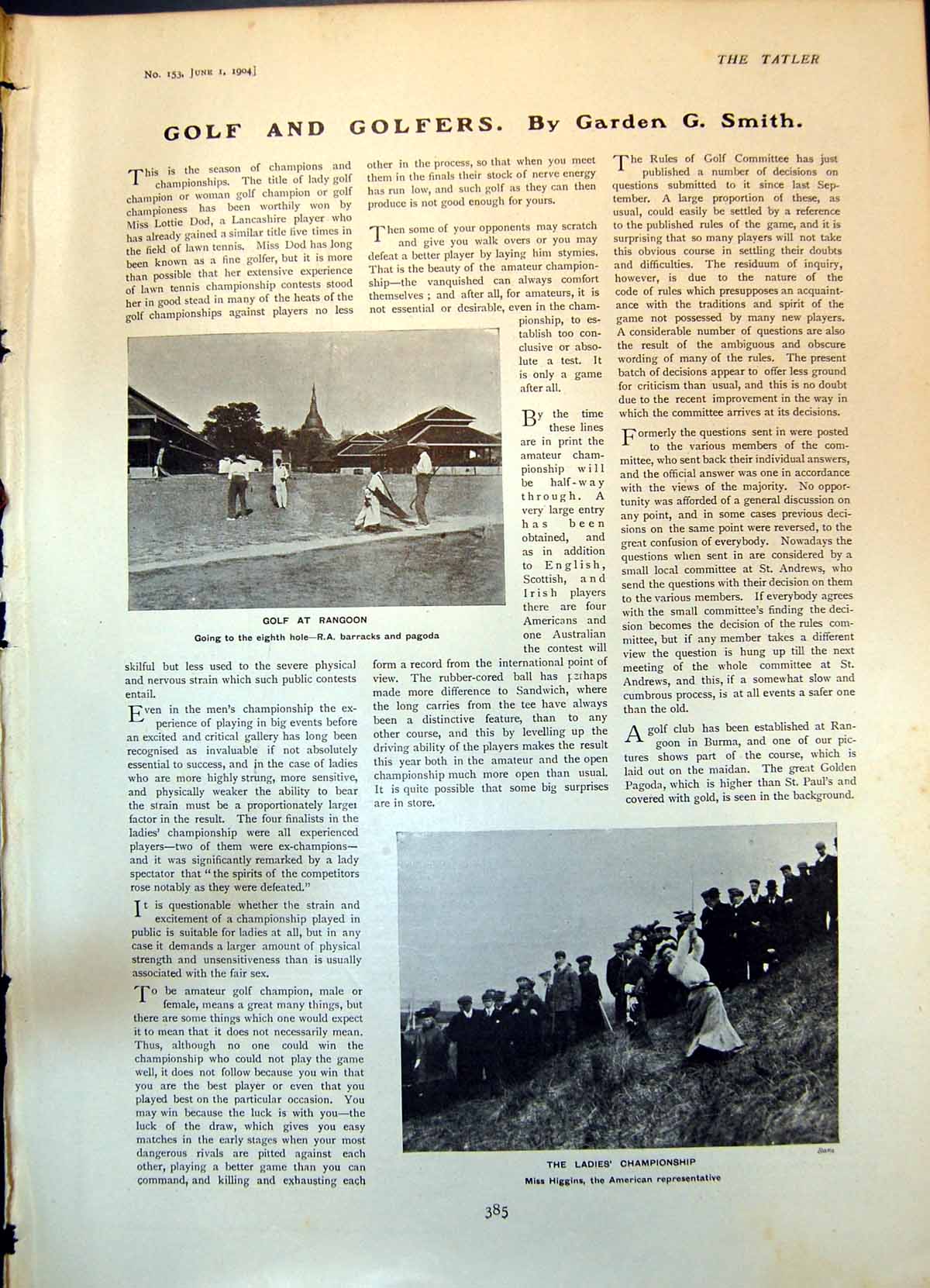 Old Print Golf Rangoon Miss Higgins American Nancye Kenyon Motor Car 1904 20th