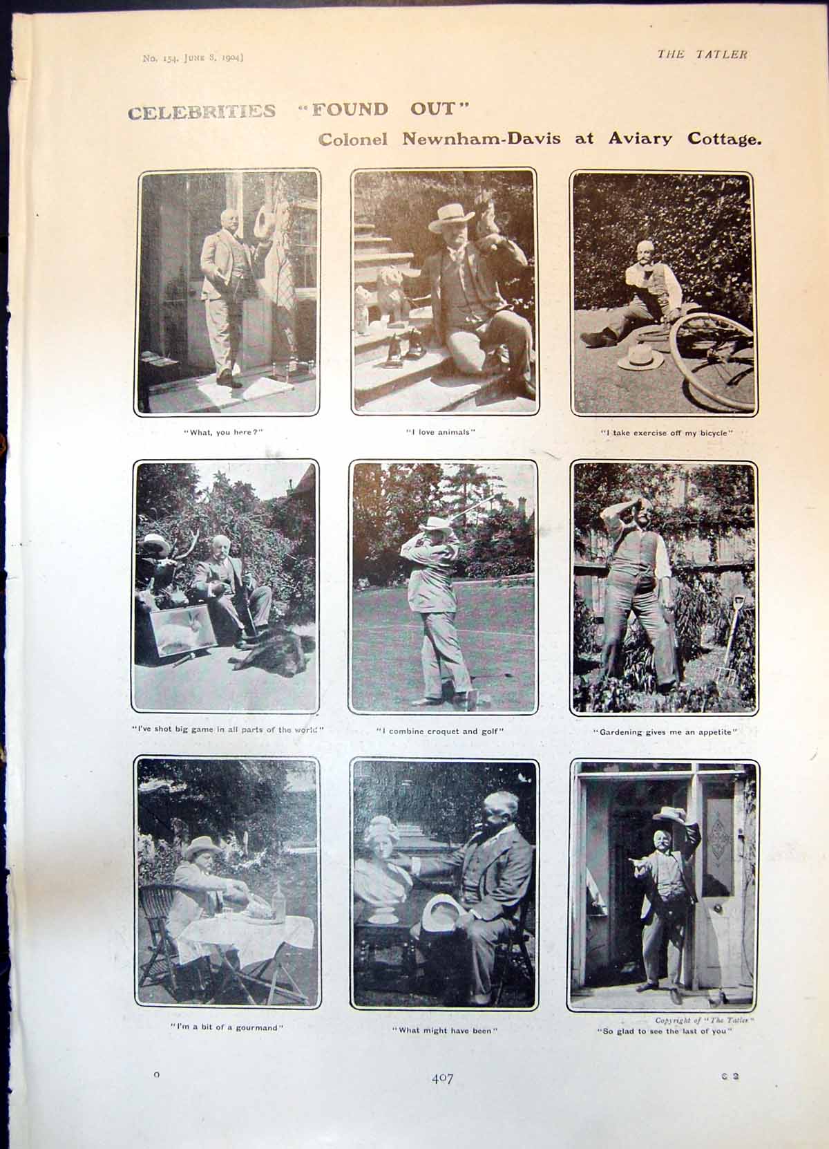 Antique Old Print Col Newnham-Davis Aviary Cottage Mrs Alfred Lyttelton 1904