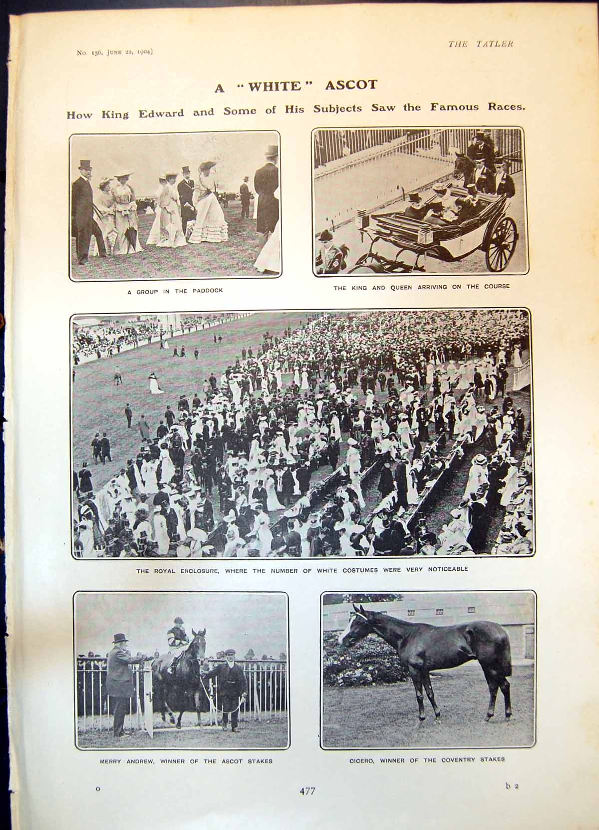 Antique Print King Edward Ascot White Costumes Cicero George Grossmith 1904