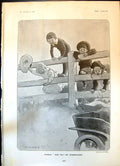 Antique Old Print Humour Tom Browne Now For Hoderkolone Children Fence 1904