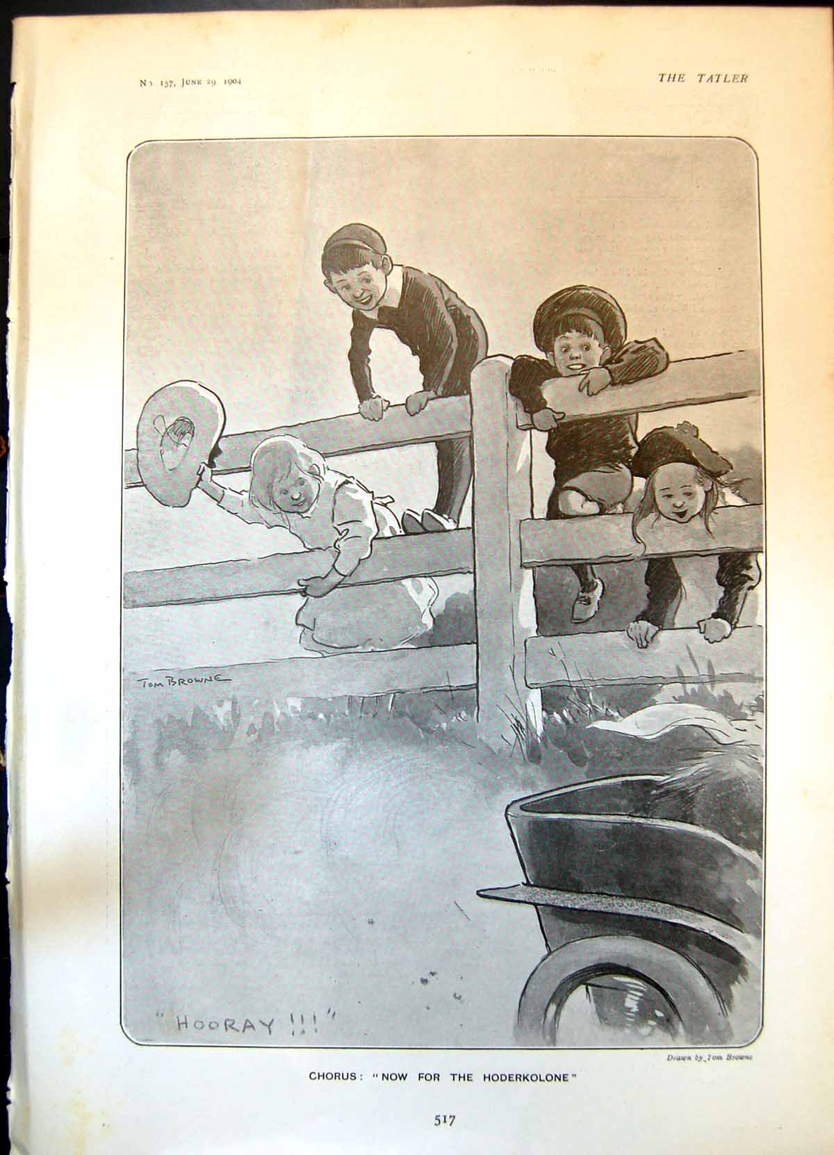 Antique Old Print Humour Tom Browne Now For Hoderkolone Children Fence 1904