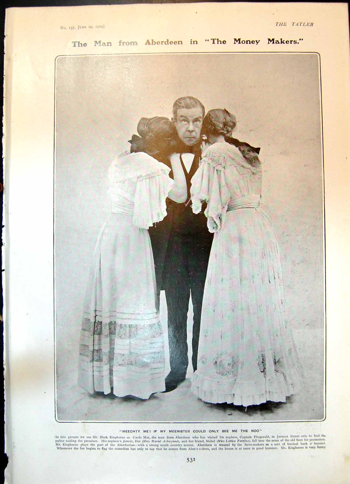 Old Print Mark Kinghorne Money Makers Madge Girdleston Mdlle Dorziat 1904 20th