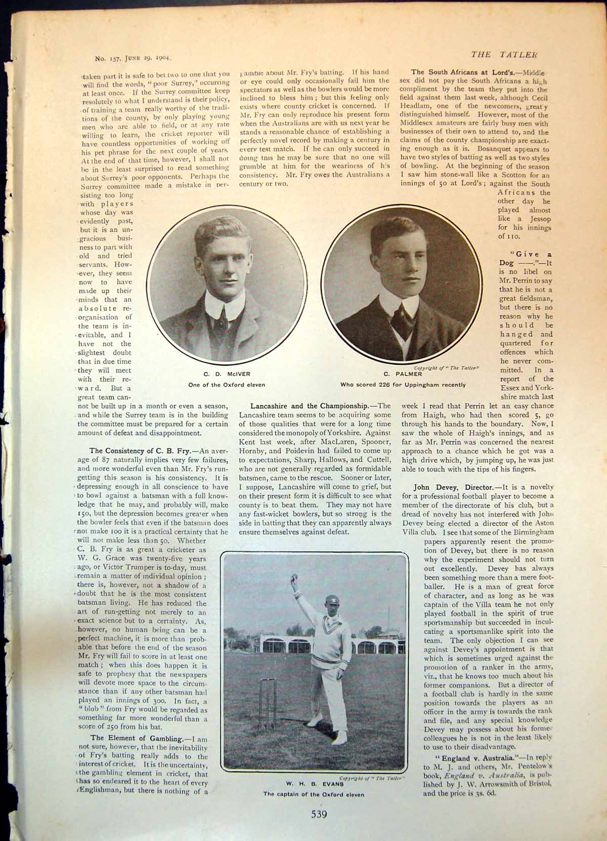 Old Cricket C Palmer Uppingham W Evans Capt Oxford Eleven C Mciver 19 20th