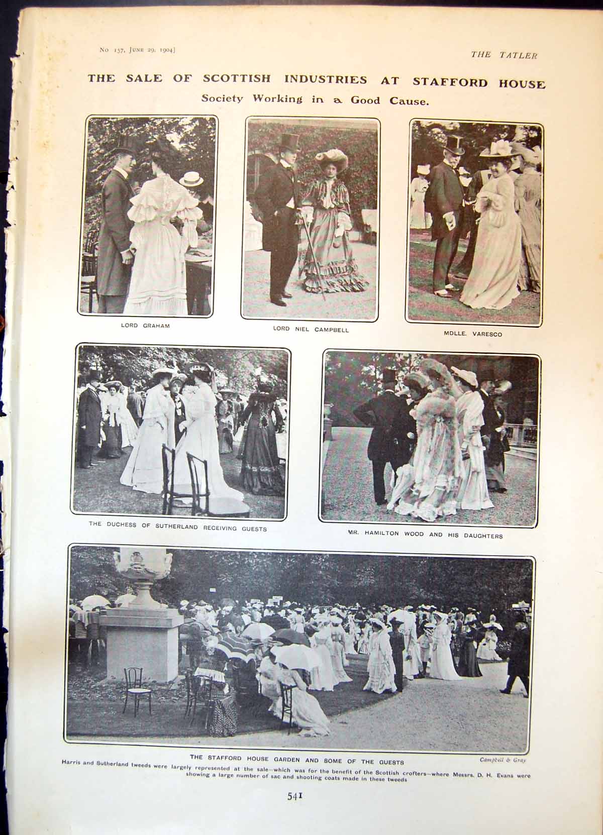 Old Print Stafford House Garden Guests Sale W Letts Snowdon smobile 1904 20th