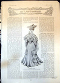 Antique Old Print Afternoon Gown Grey Taffetas Satin Pretty Summer Gown 1904