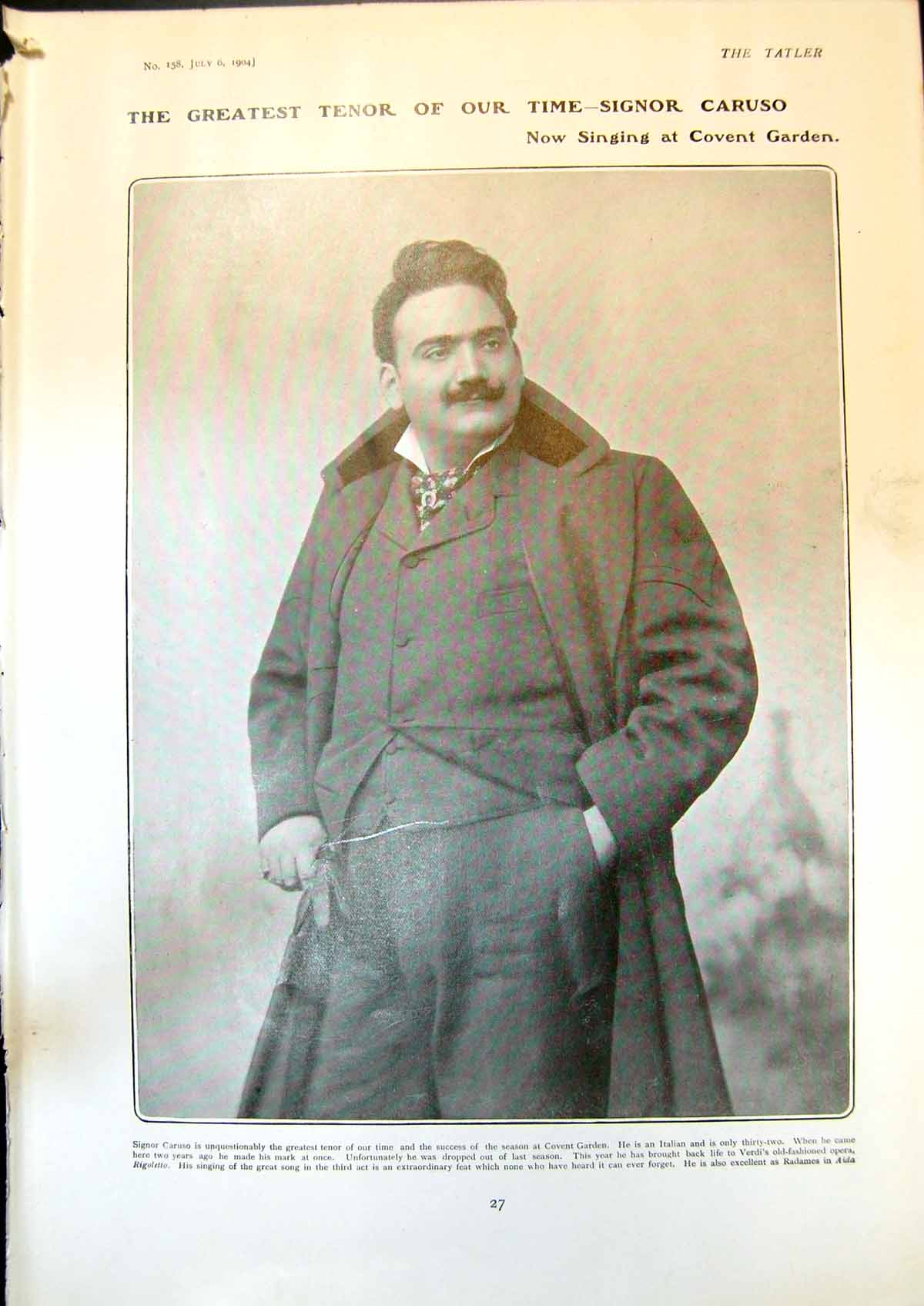 Old Signor Caruso Tenor Singing Covent Garden Urbanis Father Son 1904 20th