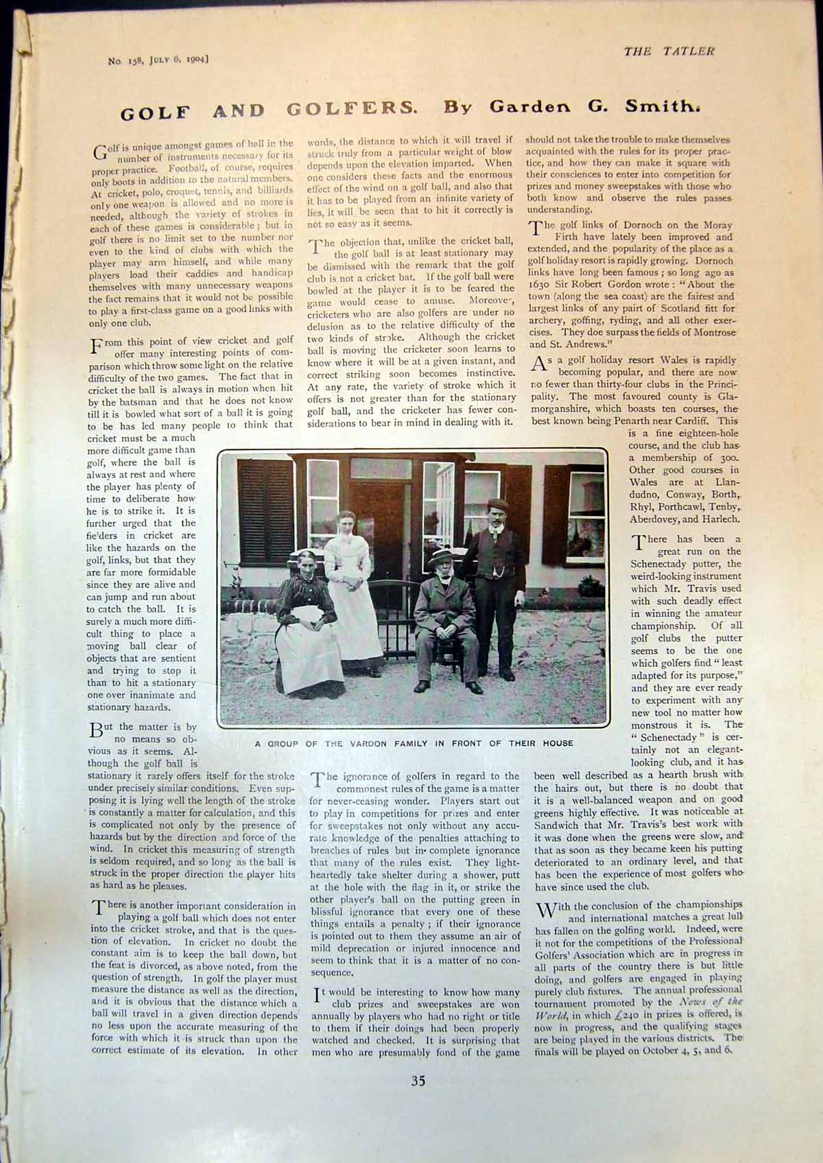 Antique Old Print Vardon Family House Madame Rejane Son C G V Motor Car 1904