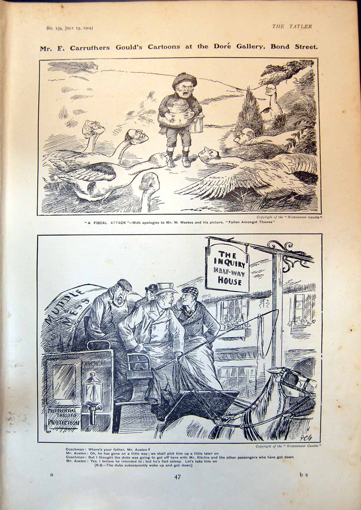 Old F Carruthers Gould Cartoons Fiscal Attack Coachman Mr Austen 1904 20th