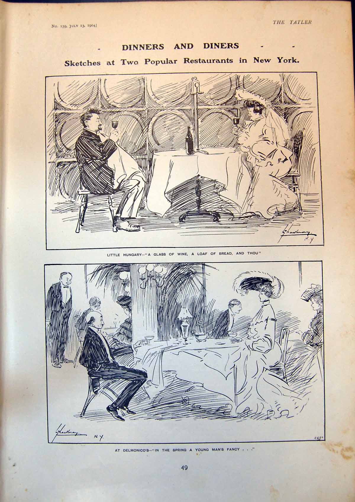Old Dinners Diners Sketches Two Restaurants New York Delmonicos 1904 20th
