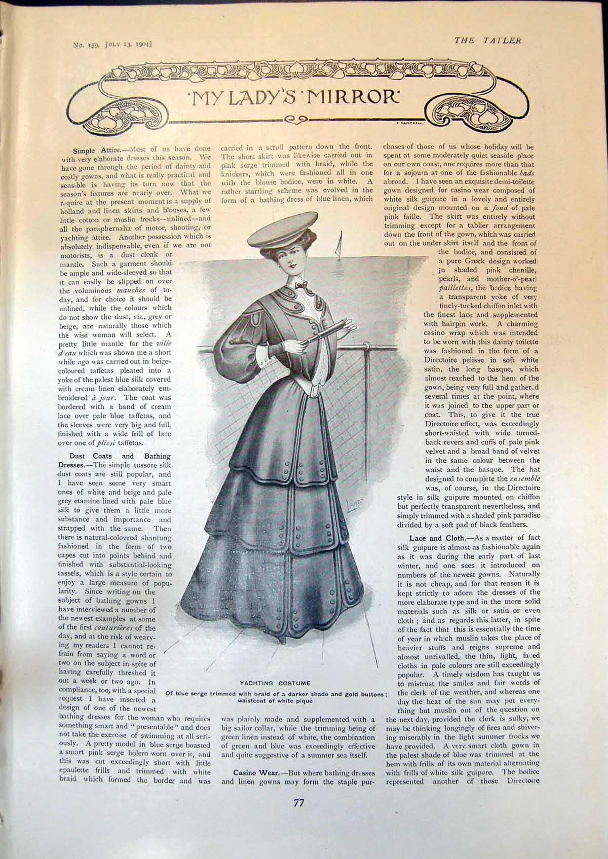 Old Yachting Costume Diamond Emerald Pearl Pendant Bathing Dress 1904 20th