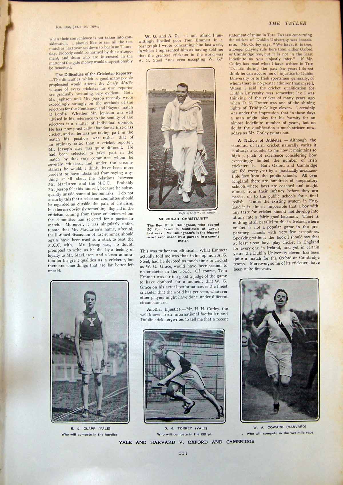 Old Rev F Gillingham Essex Yale Harvard Athletics E Clapp D Torrey 19 20th