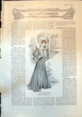 Antique Old Print Useful Serge Costume Garden Party Frock Muslin Lace 1904 20th