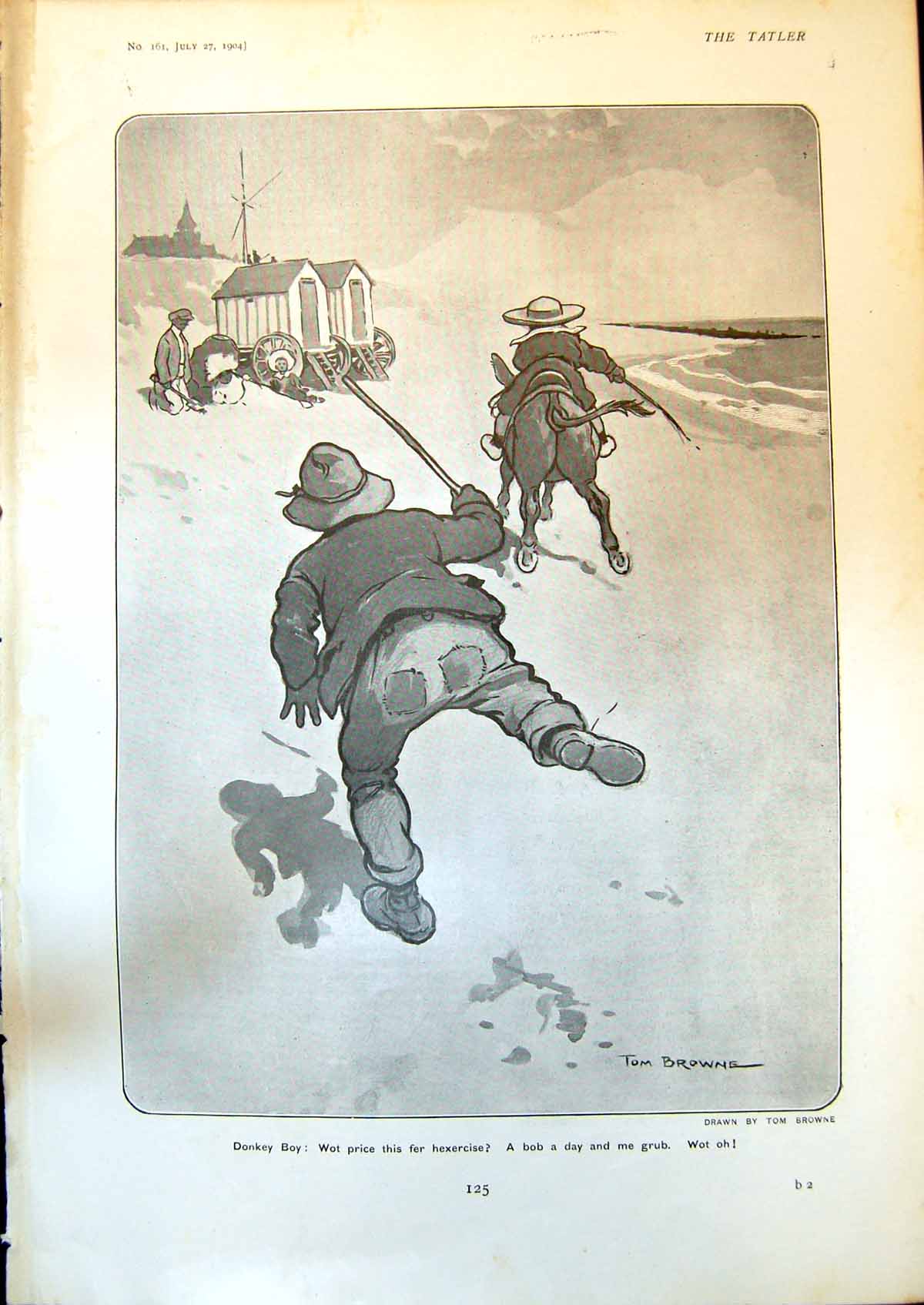 Antique Print Humour Tom Browne Donkey Boy What Price Exercising Beach 1904
