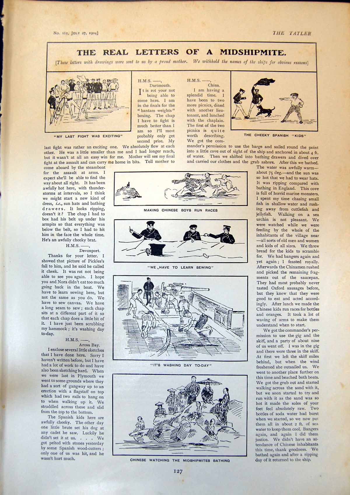 Old Letters Midshipmite Sewing Washing Chinese Watching Bathing 1904 20th