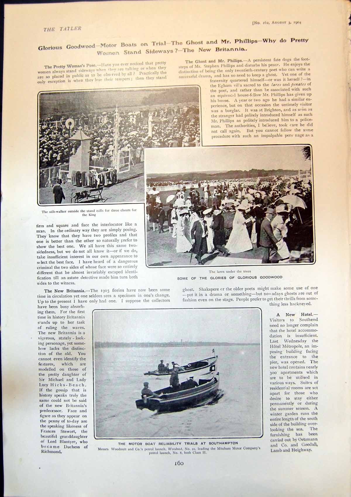 Old Print Glorious Goodwood Motor Boat Trials Norma Whalley P Clarke 1904 20th