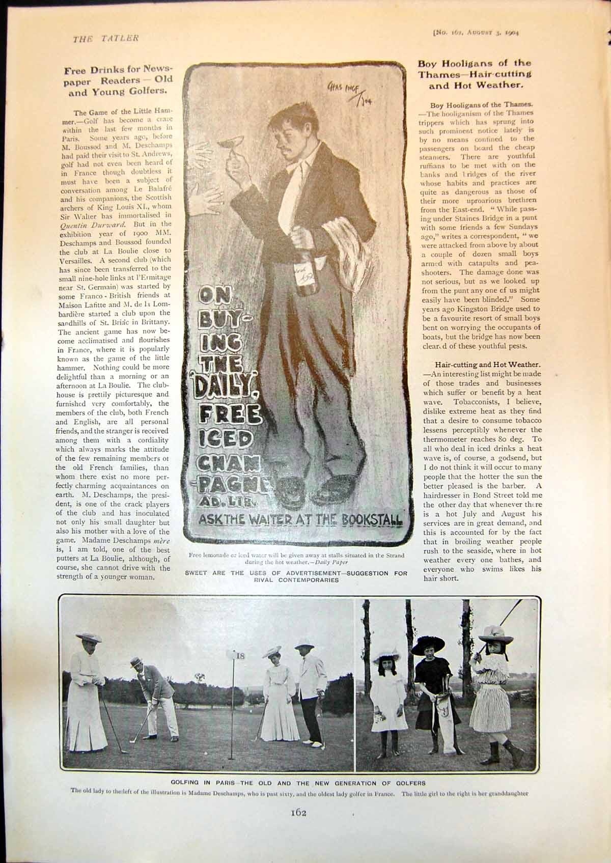 Antique Old Print Golfing Paris Tommy Atkins Barn Grave Wilson Barrett 1904