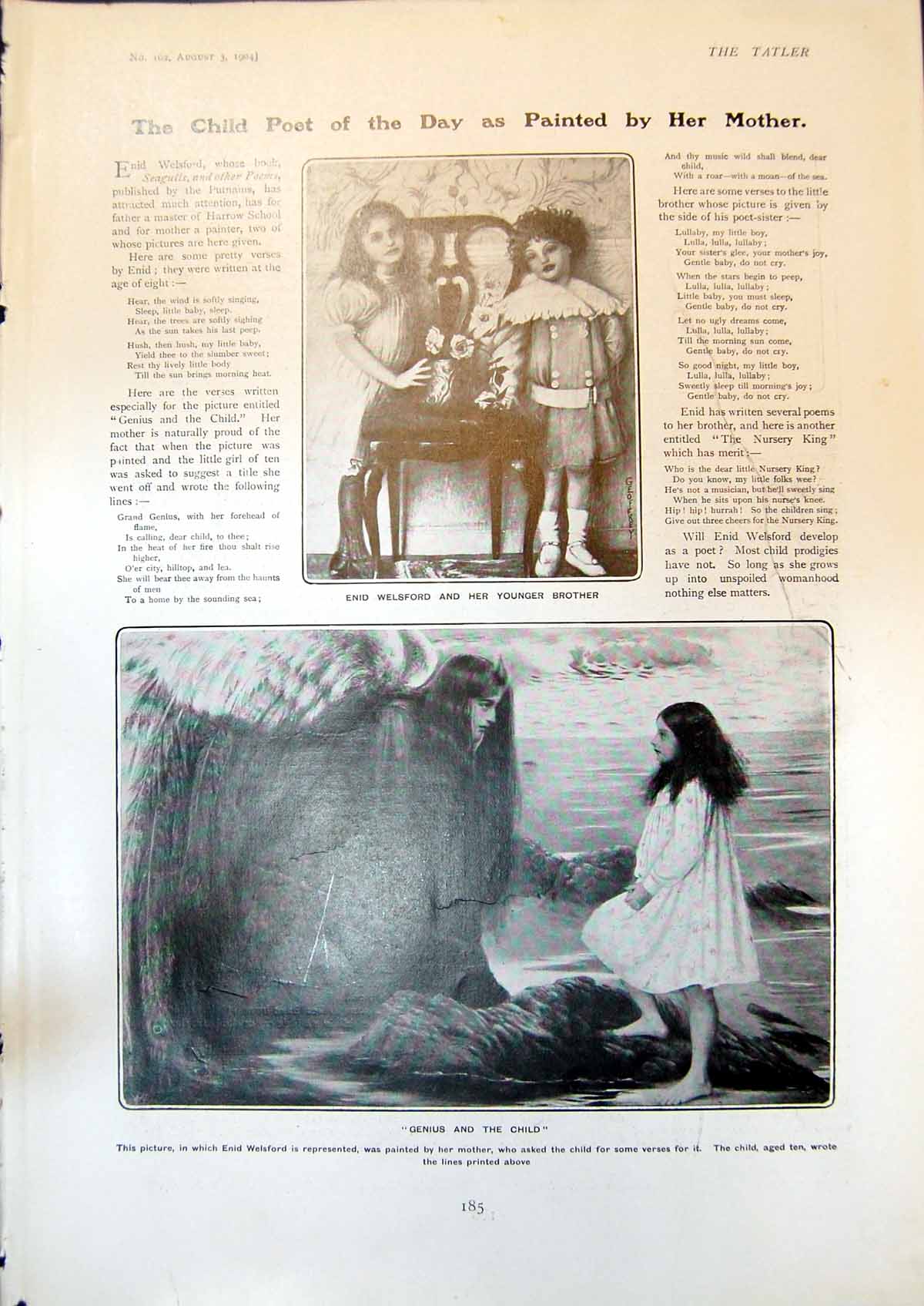 Old Print Enid Welsford Brother Genius Child Enid Painted By Mother 1904 20th