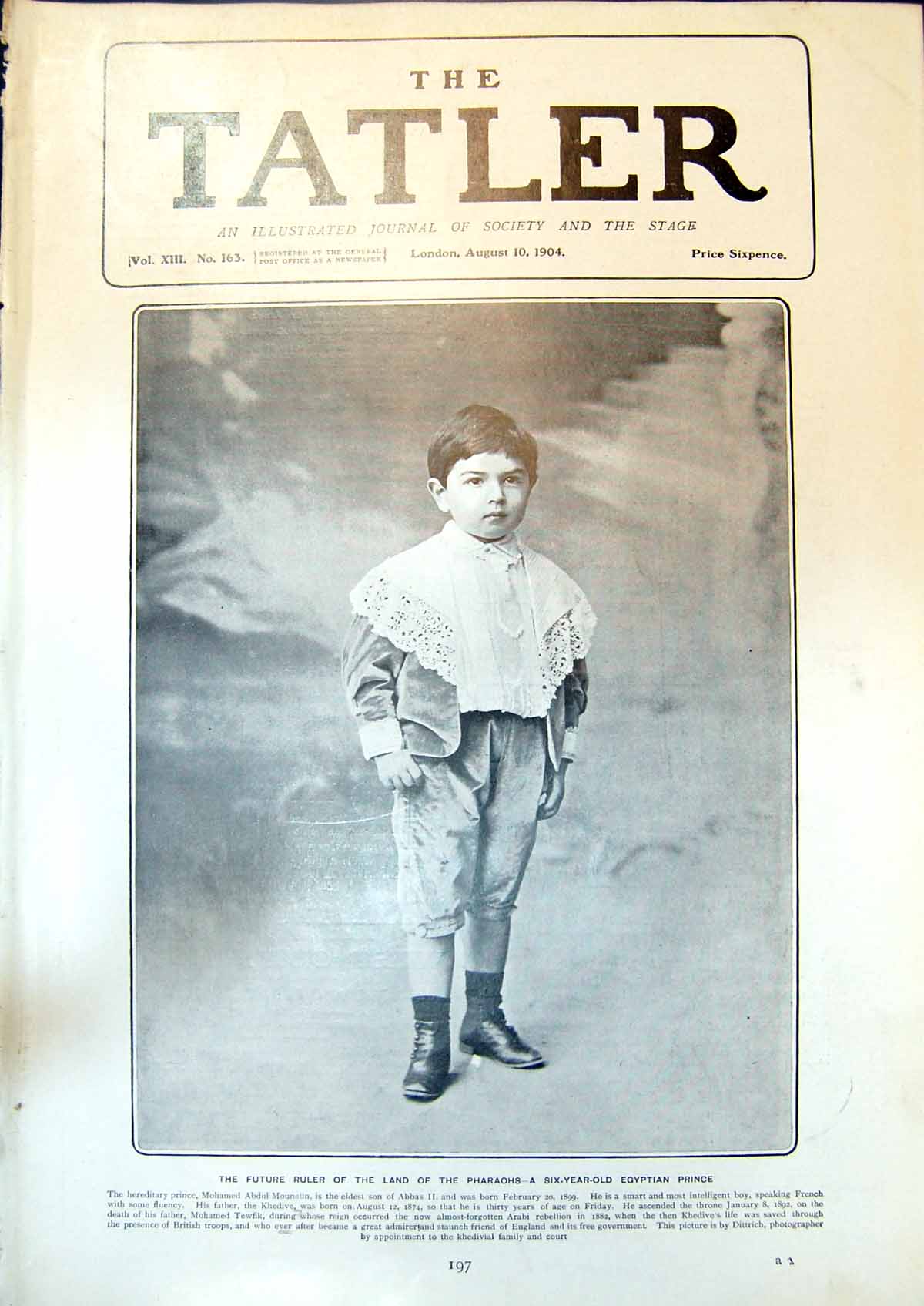 Original Old Antique Print Mohamed Abdul Mouneun Six Year Egyptian Prince 1904