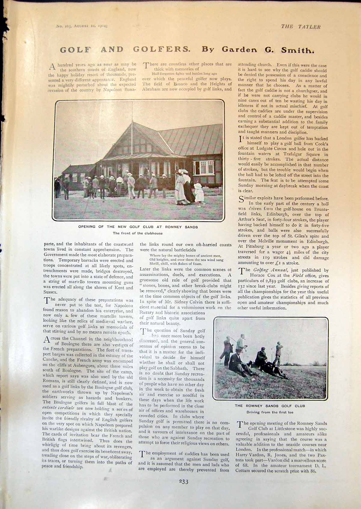Old Print Opening Golf Club Romney Sands 24 Hp Napier Car Mr Marconi 1904