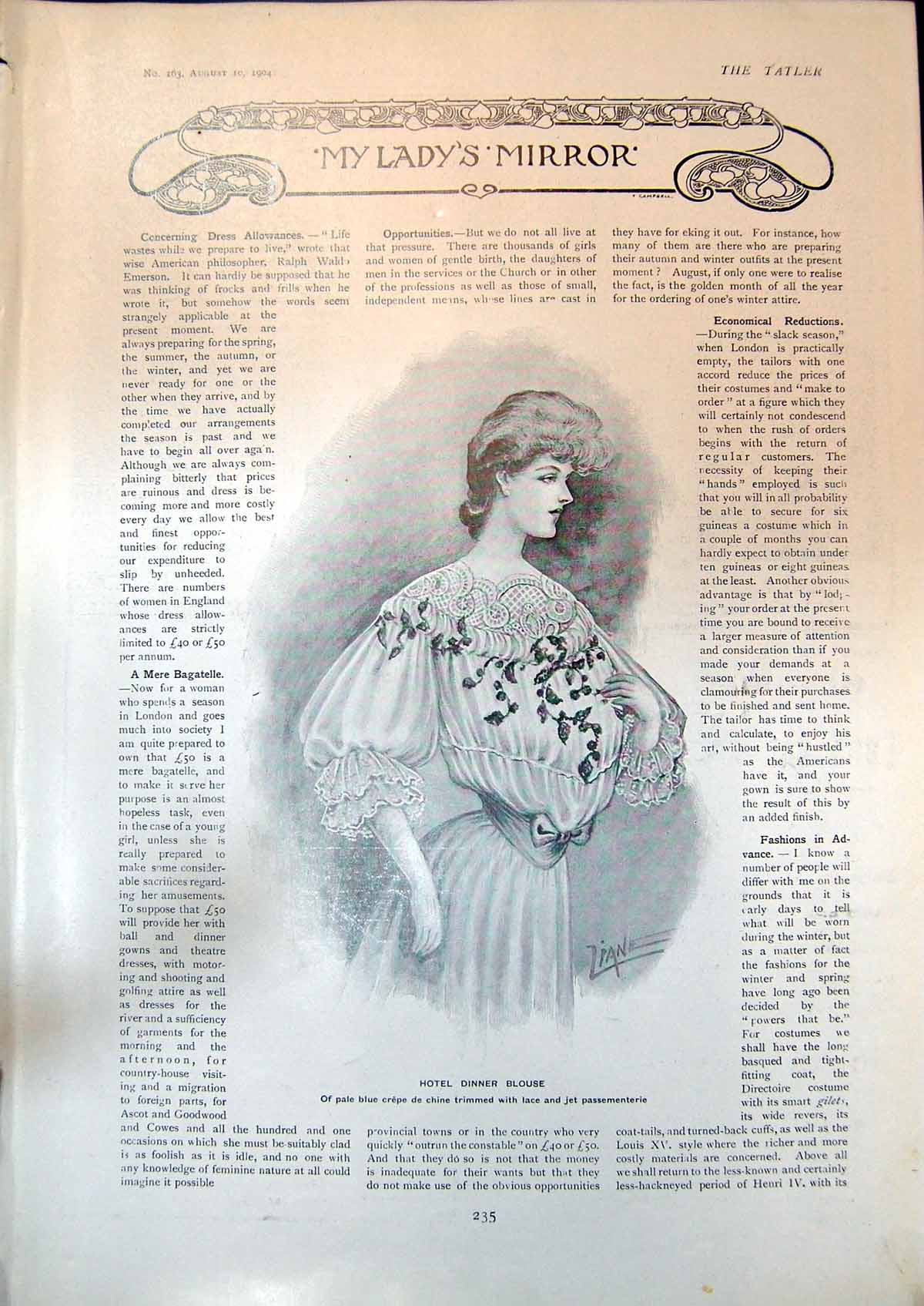Old Print Hotel Dinner Blouse Blue Crepe Shooting Costume D Evans Co 1904 20th