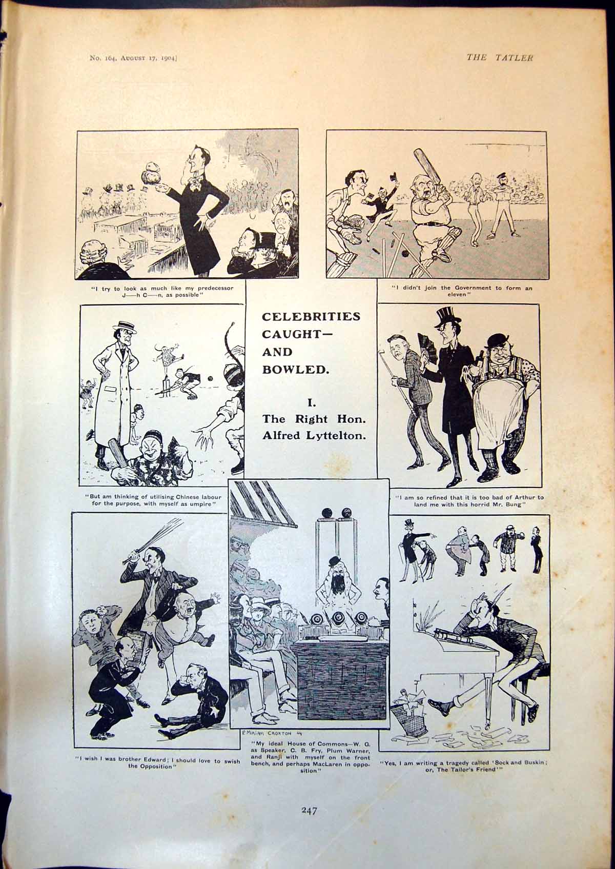 Antique Old Print Comic Sketch Right Hon Alfred Lyttelton House Commons 1904