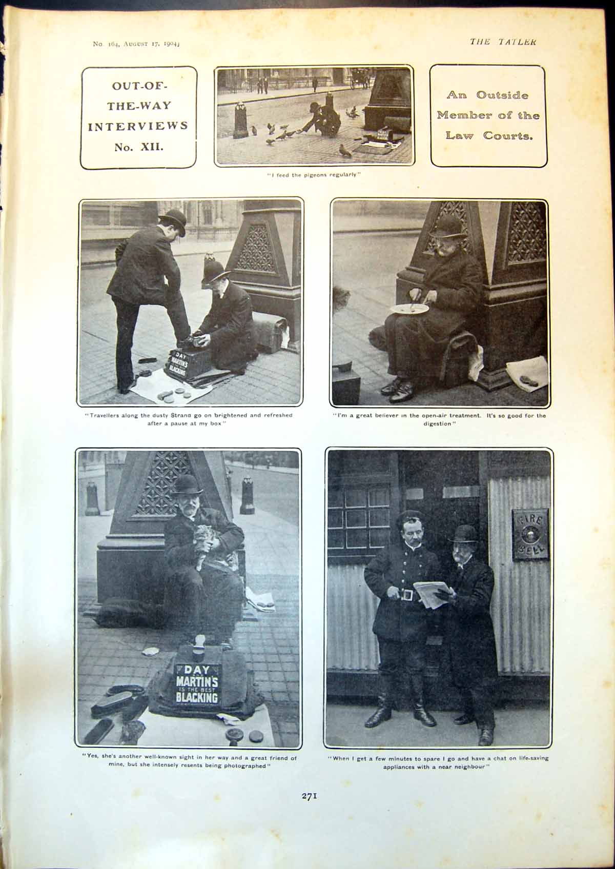 Antique Old Print Outside Member Law Courts Boot Blacking Box Strand Cat 1904
