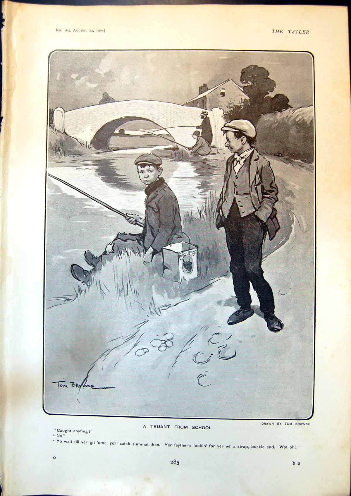 Old Truant School Boy Fishing Tom Browne Puppies Suspended Bucket 190 20th