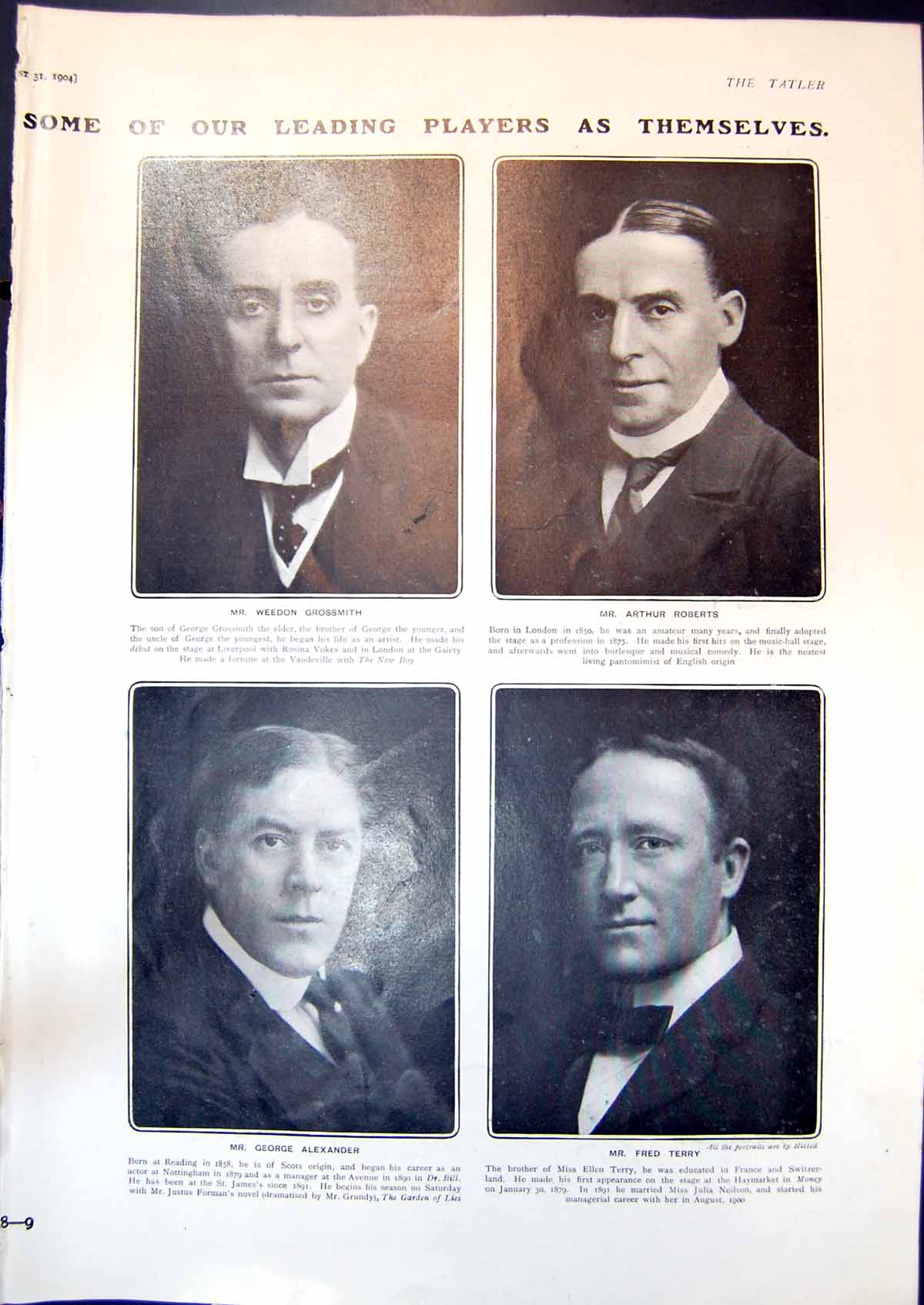 Antique Print Weedon Grossmith Athur Roberts Cyril Maude R Kennedy Cox 1904