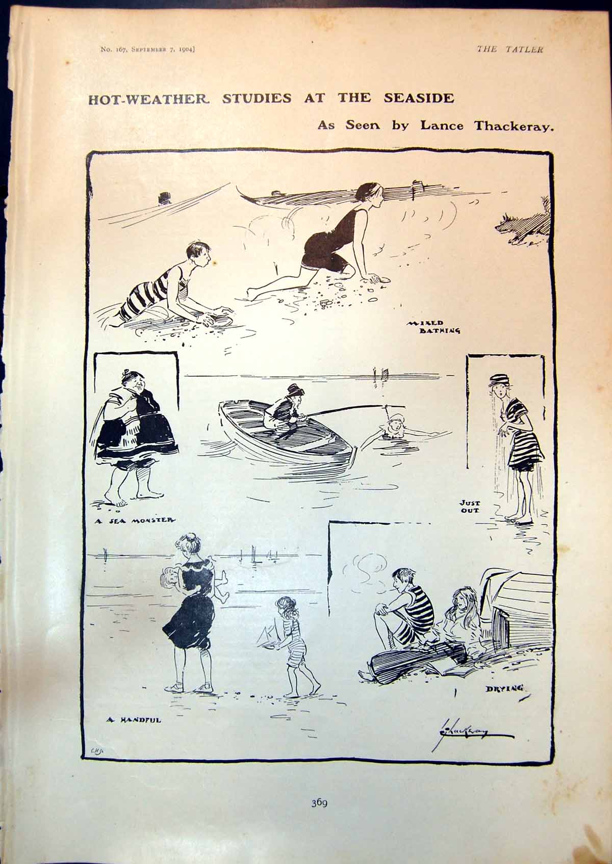 Old Hot Weather Studies Seaside L Thackeray Mixed Bathing Drying 1904 20th