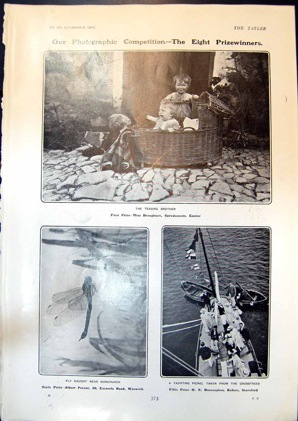 Antique Print Brothers Basket Yachting Picnic Crosstrees Mrs Van Best 1904 20th