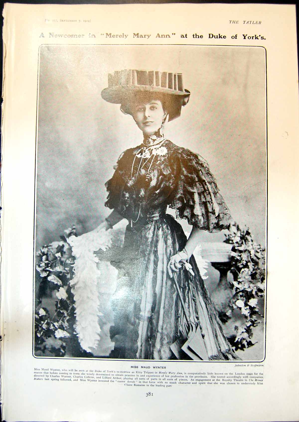 Old Antique Print Maud Wynter C Helmsley Manager St James Babes Wood 1904 20th
