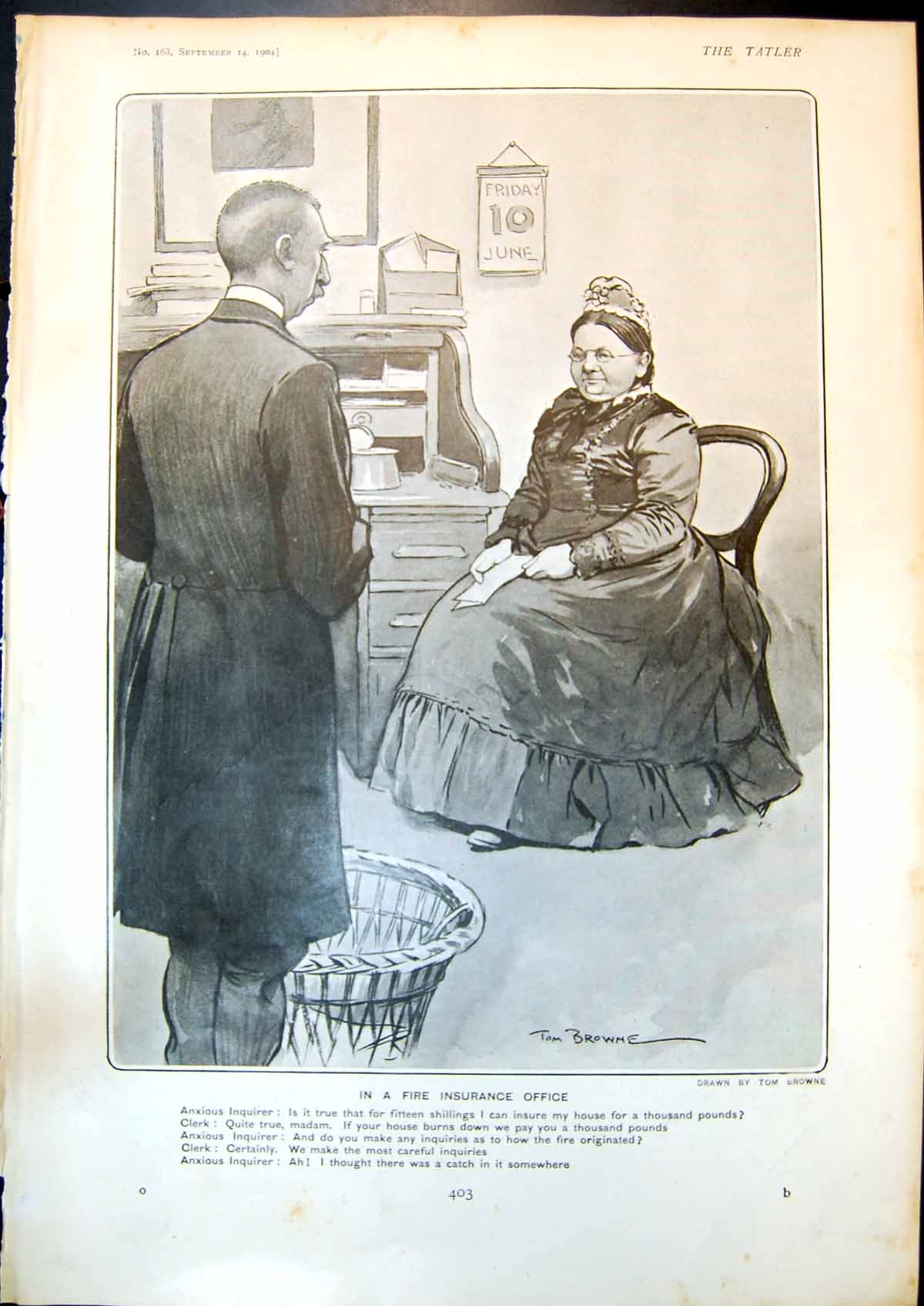 Old Humour Tom Browne Fire Insurance Office Anxious Inquirer Clerk190 20th