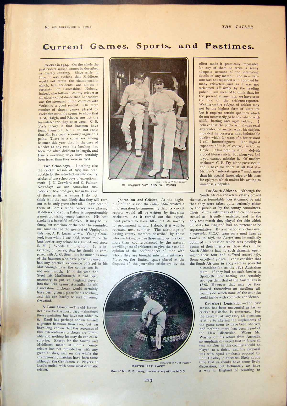 Old W Wainwright W Myers Pat Lacey Hampshire Cricketers F Bacon 1904 20th