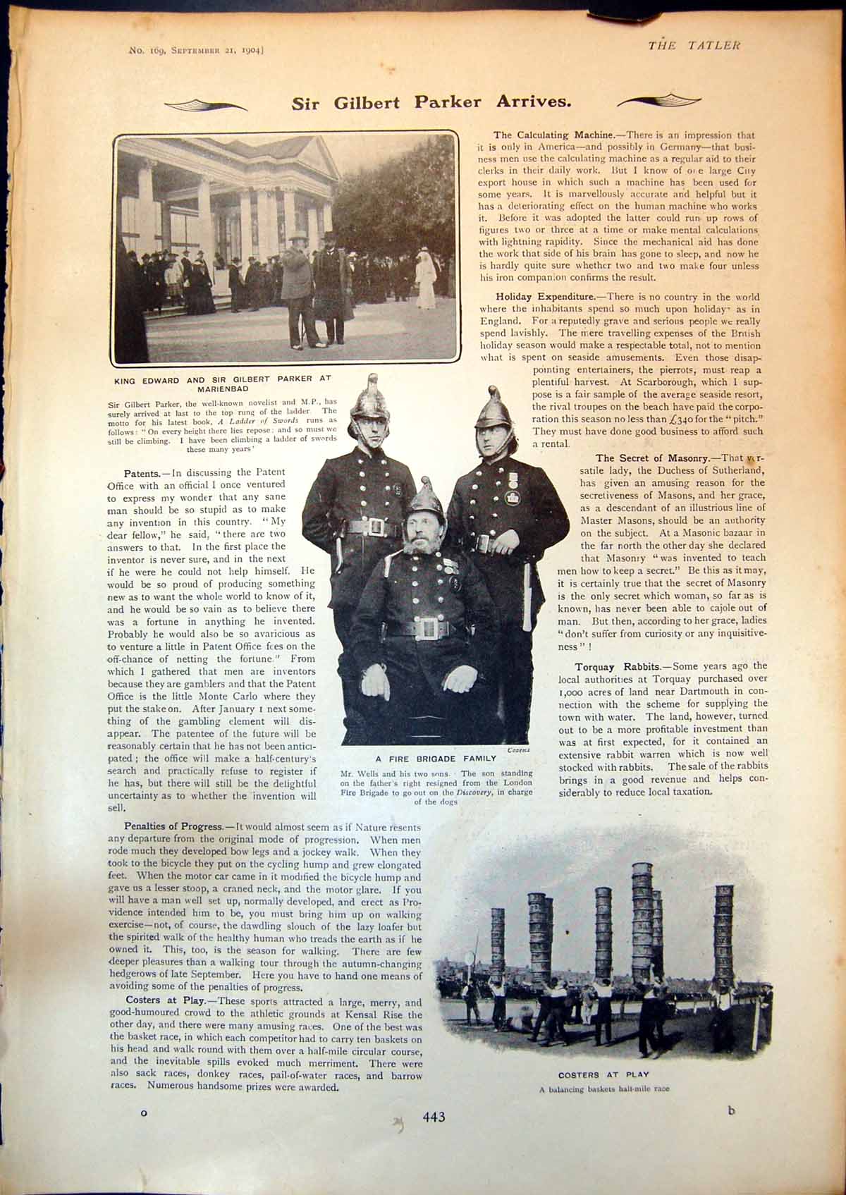 Old King Edward Gilbert Parker Fire Brigade Family Wells Costers Play