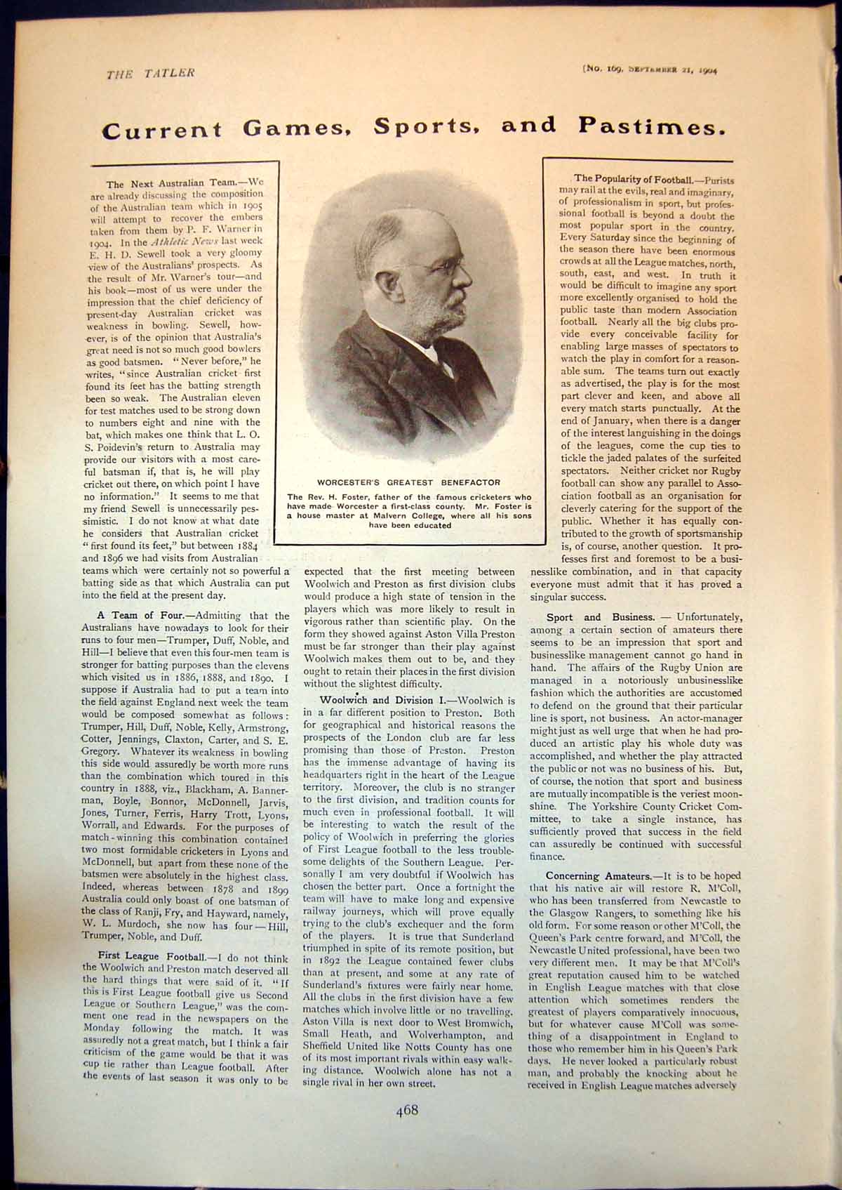 Old Rev H Foster Father Famous Cricketers Worcester Malvern College19 20th